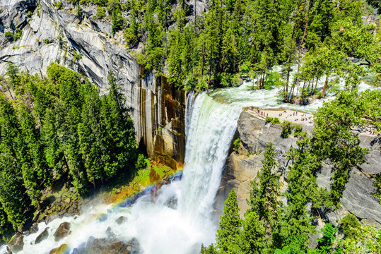 Vernal Falls and Merced River, Hiking at Nevada Falls along John Muir Trail and Mist Trail, Yosemite National Park, California, USA