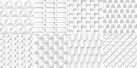 8 Volume realistic cubes textures set, white geometric patterns, vector design light backgrounds for you projects  © panimoni