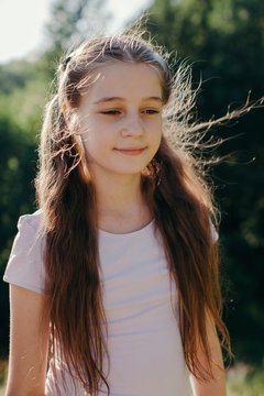Closeup view portrait of lovely pre-teen girl
