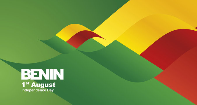 Benin Independence Day flag ribbon landscape background
