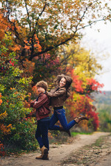 Fototapeta premium merry couple fools around and shows emotions