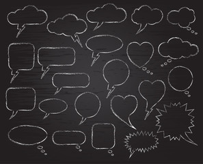 Set speech Bubble hand drawn. Chalk on black background