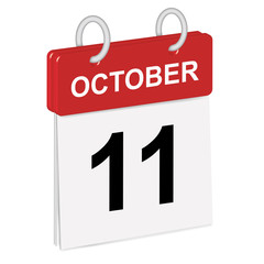 Daily single-leaf calendar, red spine, 3d, month of October,eleventh day,11th.Vector,illustration