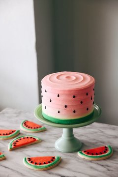 Watermelon theme cake and cookies