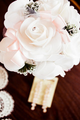 Wedding decorations on a wooden surface