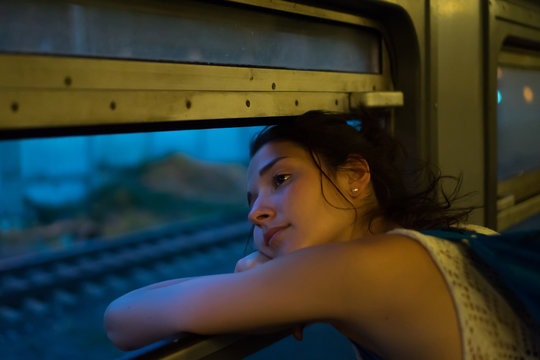 Girl on a train.