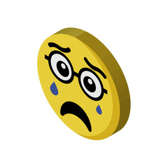 Crying emoji isometric right top view 3D icon