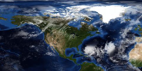Extremely detailed and realistic 3D illustration of a Hurricane approaching North America. Shot from Space. Elements of this image are furnished by NASA.