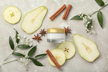 Beautiful composition with jar of cream on light background, flat lay © New Africa