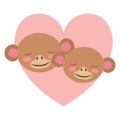 wild monkeys couple in heart vector illustration design