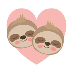 wild sloths couple in heart vector illustration design