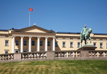 Fototapeta na wymiar Royal Palace and statue of King Charles John in Oslo. Norway