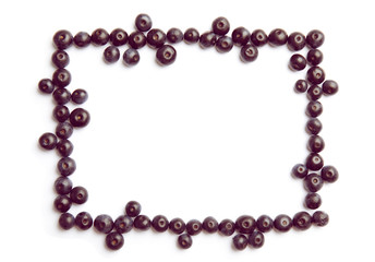 Frame made of fresh acai berries on white background