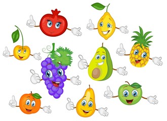 cartoon fruit characters set