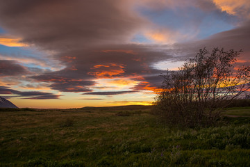 The sunset is reflected in the clouds
