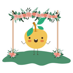 cute orange in the garden kawaii character vector illustration design