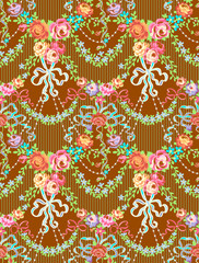 Romantic Roses Bow Floral Vector Seamless Pattern
