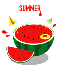 Vector illustration with a watermelon in the style of a flat. Summer.