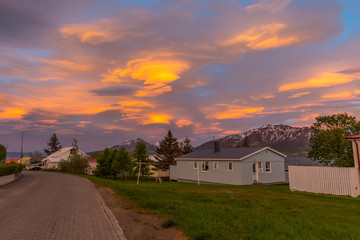 The sunset is reflected in the clouds