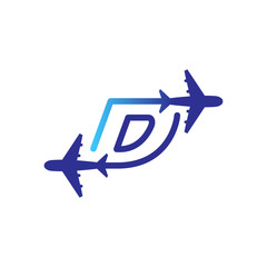 Line Airways D letter logo vector element. Initial Plane Travel logo Template