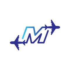 Line Airways M letter logo vector element. Initial Plane Travel logo Template