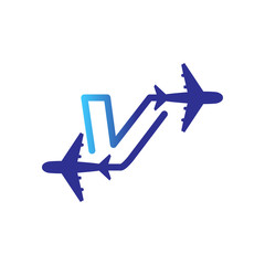 Line Airways V letter logo vector element. Initial Plane Travel logo Template