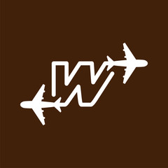 Line Airways W letter logo vector element. Initial Plane Travel logo Template