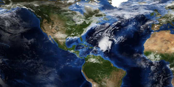Extremely detailed and realistic high resolution 3d illustration of a Hurricane approaching the USA. Shot from Space. Elements of this image are furnished by Nasa.