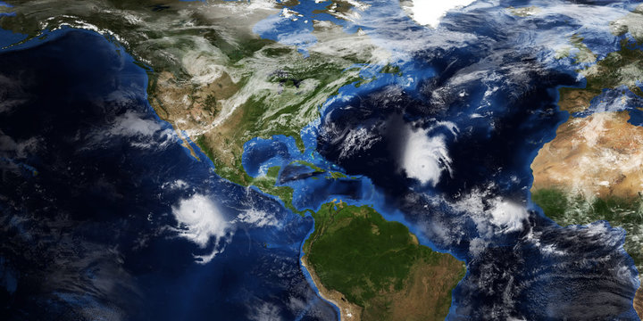 Extremely detailed and realistic high resolution 3d illustration of a Hurricane approaching the USA. Shot from Space. Elements of this image are furnished by Nasa.