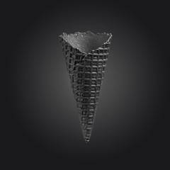 black cone for ice cream on a black background with gradient. The concept of minimalism, creativity
