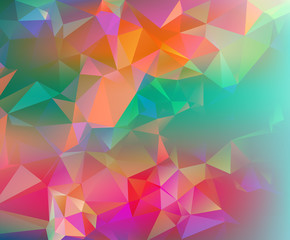 Colorful vibrant low poly triangle shapes, geometric background.