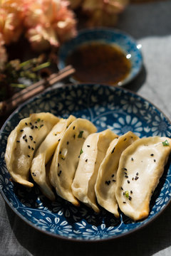 close-up of fried dumpling in bowl on table