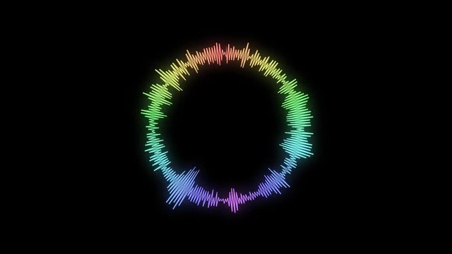 Rainbow colored modern audio vu meter spectrum waveform circle - loop