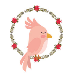 cute bird with leafs and flowers crown vector illustration design
