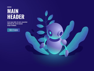 Program analyzing, ai robot, artificial intelligence automated process of data reporting, reading schedule, modern smart technologies in business isometric vector neon