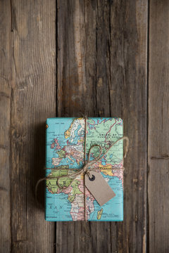 Gift wrapped in vintage map