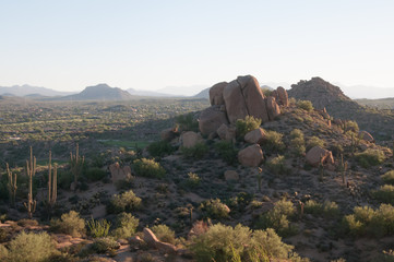 Pinnacle Peak Park is a desert park with cactus and large boulders in Scottsdale, Arizona