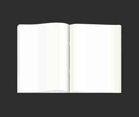 Vector. Stationery. An open pocket book, diary, notebook, scrapbook, textbook, notepad, organizer, sketch book, journal, drawing pad. Isolated illustration. White blank pages.