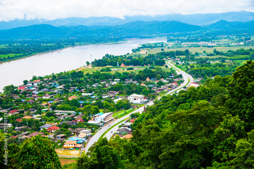 Canvas Prints Top view of Mekong river at Chiang Saen city