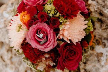 Colorfully Beautiful Wedding Flowers Bouquet on the Beach with Jewelry