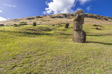 Rano Raraku Volcano, the Moais quarry where all were built on the past, some of them still stay on...