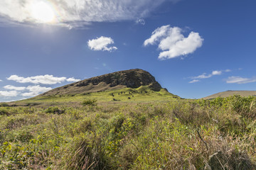 Rano Raraku Volcano, the Moais quarry where all were built on the past, some of them still stay on...