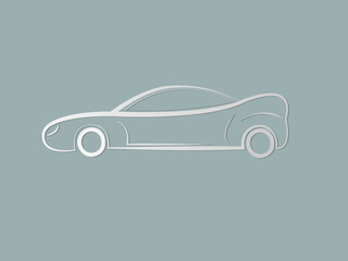 A white sports car logo on dark background vector illustration