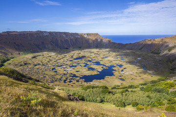 Amazing view over Rano Kau Volcano, maybe the most impressive landscape inside Easter Island.