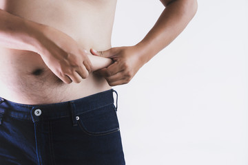 Fototapeta premium man with overweight big fat belly chubby