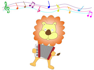 動物が楽器を使って演奏している。