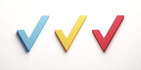 Check list buttons. Three Check marks sign. 3D Render illustration © LogoStockimages