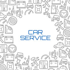 Vector line icons poster of car service tools