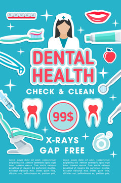 Dental clinic checkup and treatment vector poster