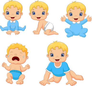 Set of cute little babies in various poses